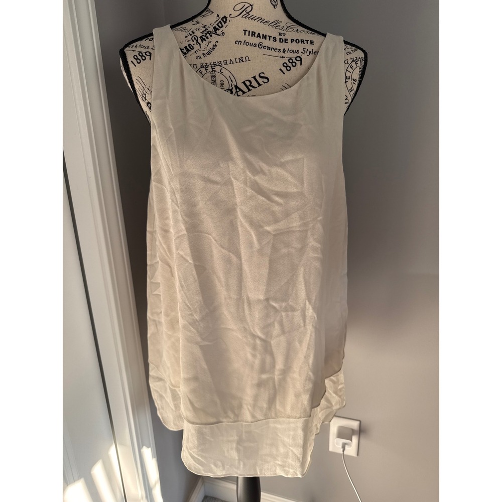 Eileen Fisher Bone White 100% Silk Tiered Double Layer Tank Top Womens Medium